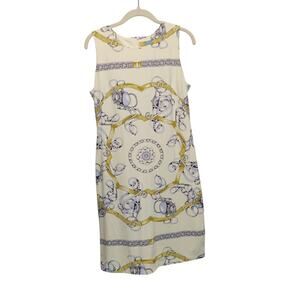 J McLaughlin Women's Sz S Yellow Equestrian Print Sheath Dress Catalina Cloth